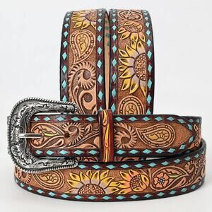 "Paisley Sun" Tooled Leather Western Belt